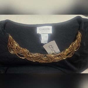 NWT Chico’s Travelers Sz 3 (XL) Acetate Spandex Black Beaded NecklineTop